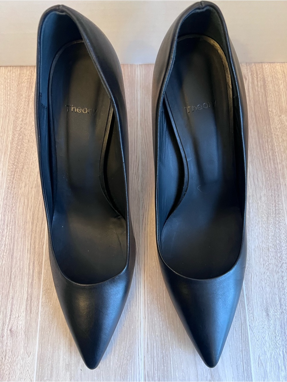 Theory Black Pointed Leather Pumps